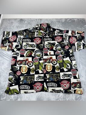 Box Office Island Motorcycle Hawaiian Shirt Mens 5X Button Up Short Sleeve